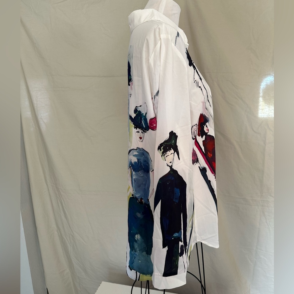 NWOT Artistic Print Button-Up Shirt long sleeve blouse XL Shein multicolor white - Picture 12 of 16